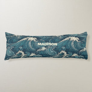 Custom Name Waves Pattern Body Pillow
