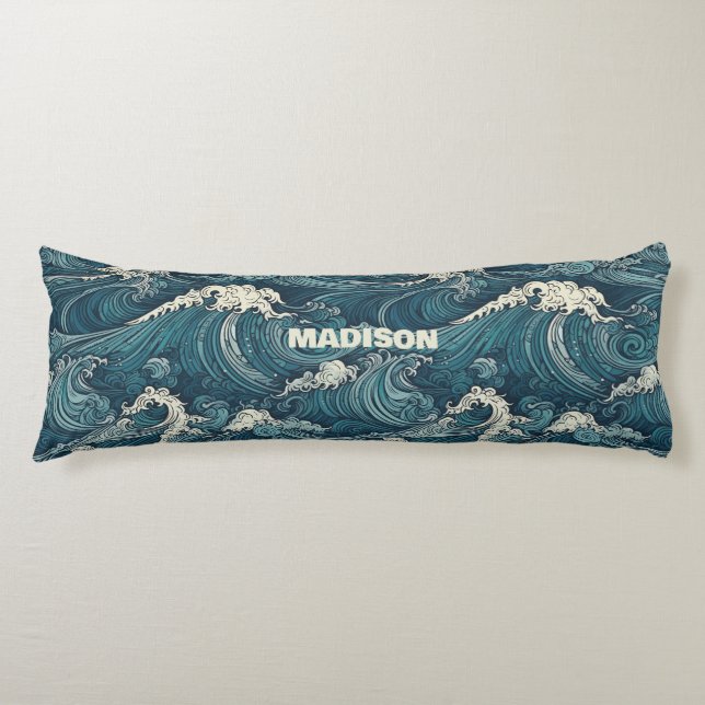 Custom Name Waves Pattern Body Pillow (Front)