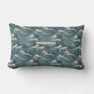 Custom Name Waves Pattern Lumbar Pillow