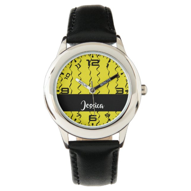 Custom name wavy lines on yellow watch (Front)