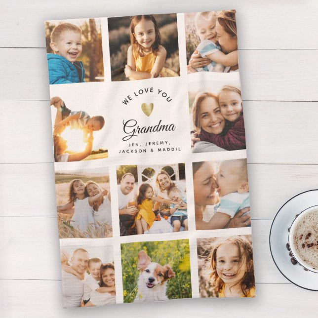 Custom Name We Love You Grandma Modern Photo  Kitchen Towel (Creator Uploaded)