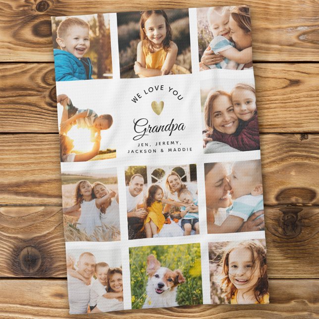 Custom Name We Love You Grandpa Modern Photo Kitchen Towel (Creator Uploaded)
