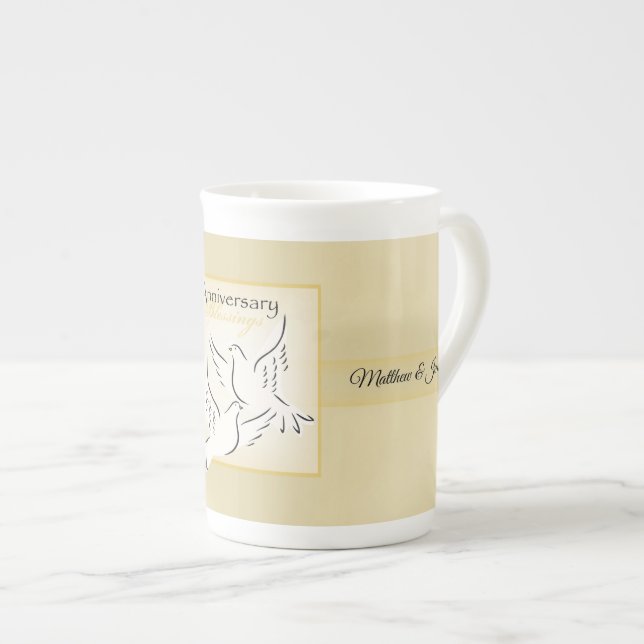 Custom Name, Wedding Anniversary Blessings Bone China Mug (Front Right)