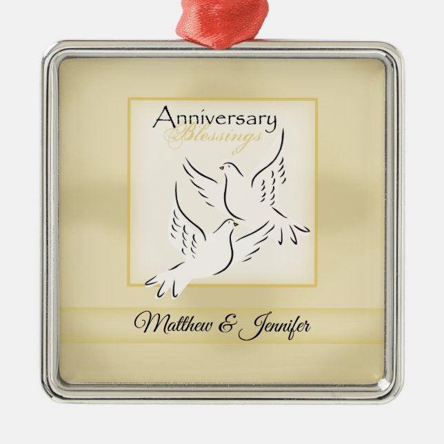 Custom Name, Wedding Anniversary Blessings Metal Ornament (Front)