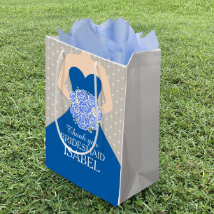 Custom name wedding bridesmaid dress blue bag