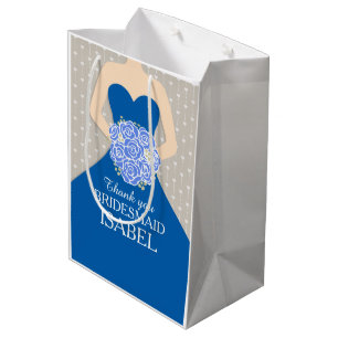 Custom name wedding bridesmaid dress blue bag