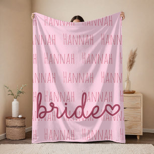 Custom Name Wedding Pink Blanket Gift for Bride