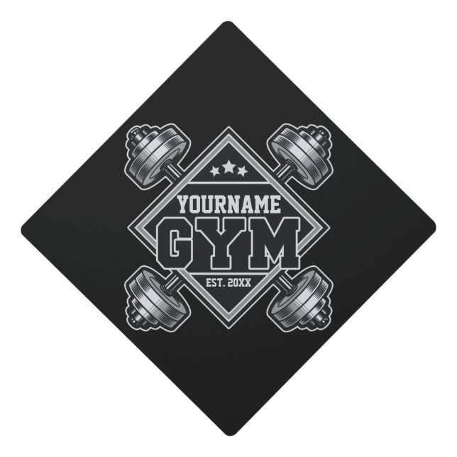 Custom NAME Weightlifting Home Crossfit Gym Graduation Cap Topper (Front)