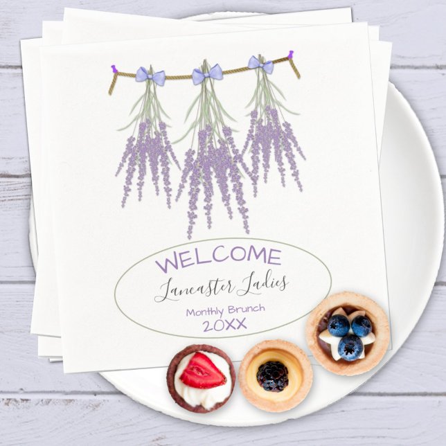 Custom Name Welcome Dried Lavender Bundles Brunch  Napkin (standard cocktail napkin style on white napkin)