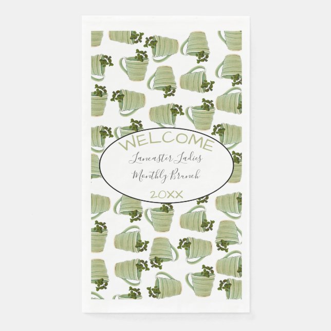 Custom Name Welcome Green Tea Cups Brunch Napkin (Front)