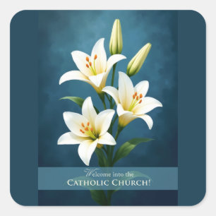 Custom Name Welcome to Catholic Church Liliew Square Sticker