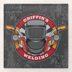 Custom NAME Welder Metal Fabricator Welding Shop Glass Coaster