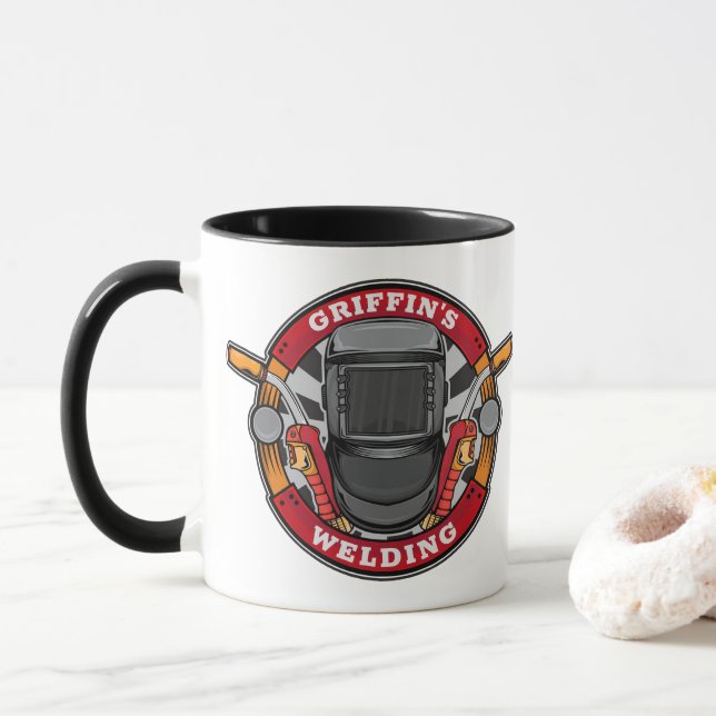 Custom NAME Welder Metal Fabricator Welding Shop Mug (With Donut)