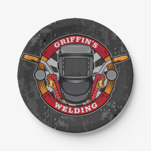 Custom NAME Welder Metal Fabricator Welding Shop Paper Plate