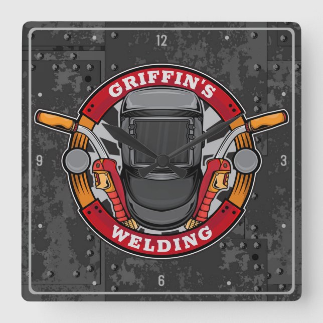 Custom NAME Welder Metal Fabricator Welding Shop Square Wall Clock (Front)