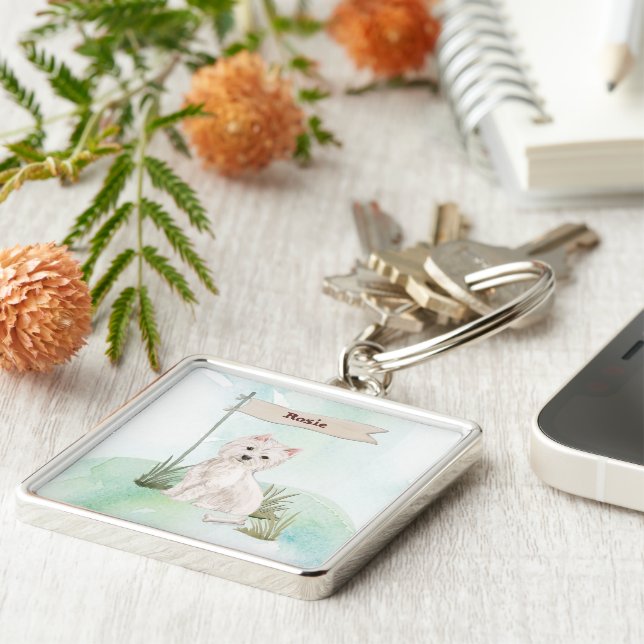 Custom Name Westie Pet Dog Keychain (Side)