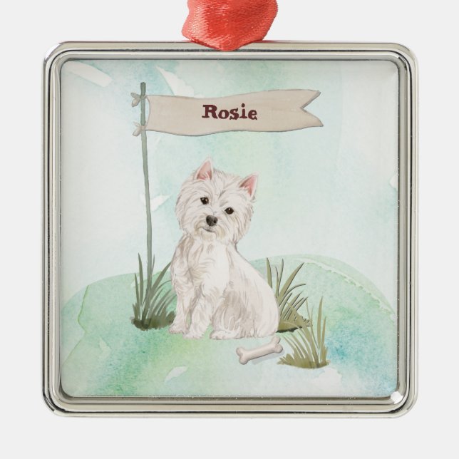 Custom Name Westie Pet Dog Metal Ornament (Front)