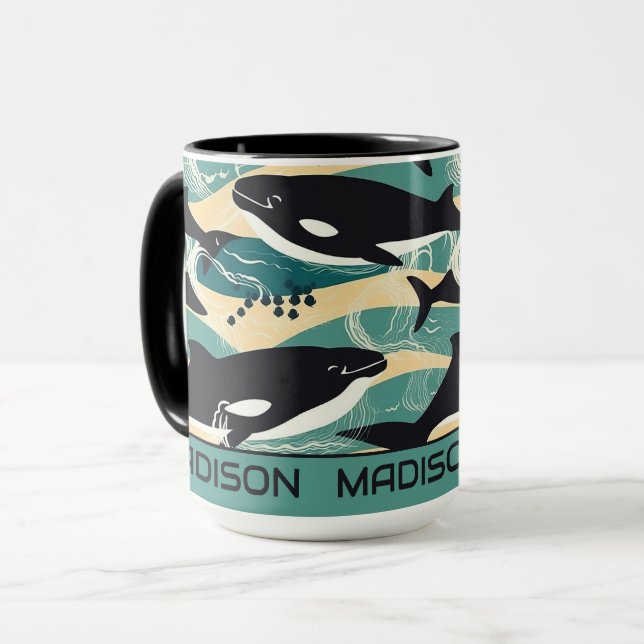 Custom Name Whales Pattern Mug (Front Left)