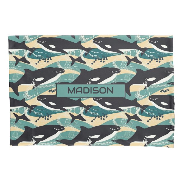 Custom Name Whales Pattern Pillowcase (Front)