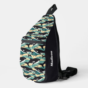 Custom Name Whales Pattern Sling Bag