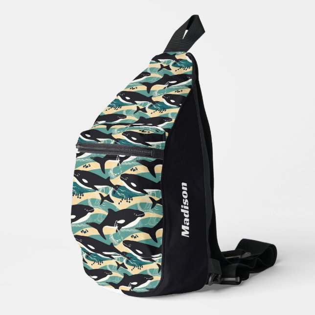 Custom Name Whales Pattern Sling Bag (Right Corner)