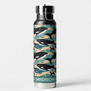 Custom Name Whales Pattern Water Bottle