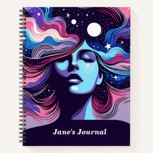 Custom Name Whimsical Cosmic Hair Dreamy Stars Notebook