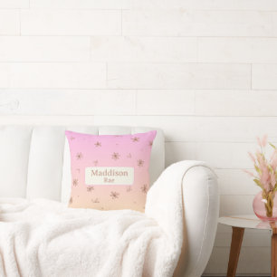 Custom Name Whimsical Nursery Pink Yellow Floral Throw Pillow