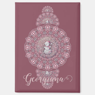 Custom Name Whimsical Snowman Ornamental Mandala Magnet