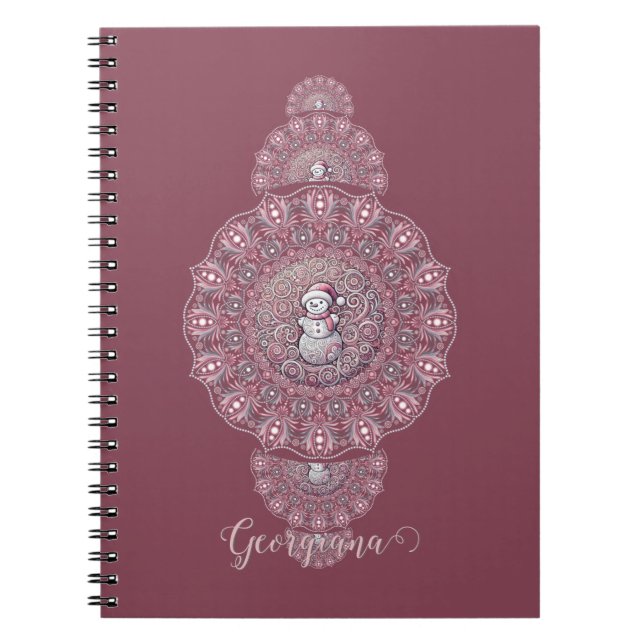 Custom Name Whimsical Snowman Ornamental Mandala Notebook (Front)