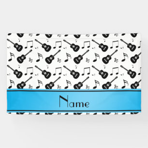 Custom name white black guitars music notes banner
