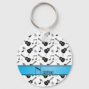 Custom name white black guitars music notes keychain