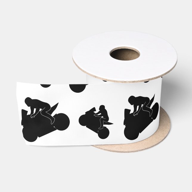 Custom name white black motorcycle racing satin ribbon (Spool)