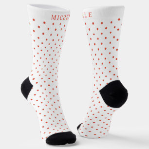 Custom Name White Deep Orange Red Polka Dot Socks