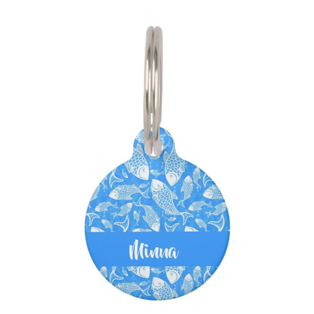 Custom name white fish pet tag (Front)
