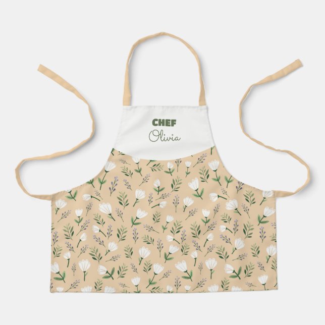 Custom Name & White Florals Apron (Front)