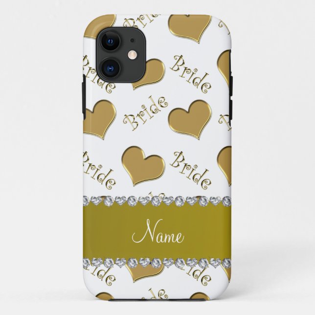 Custom name white gold bride hearts Case-Mate iPhone case (Back)