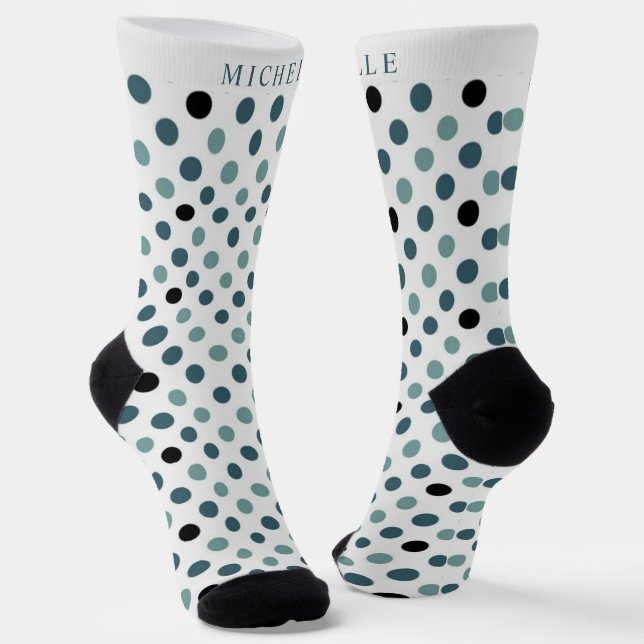Custom Name White Green Black Polka Dot Socks (Angled)