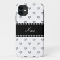 Custom name white heart diamonds black stripe