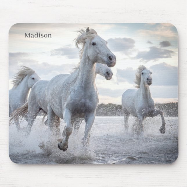Custom Name White Horses Mouse Pad (Front)