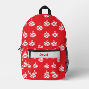 Custom name white ornaments on red printed backpack