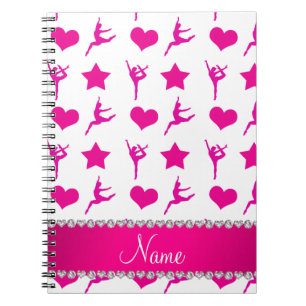 Custom name white pink gymnastics stars hearts notebook