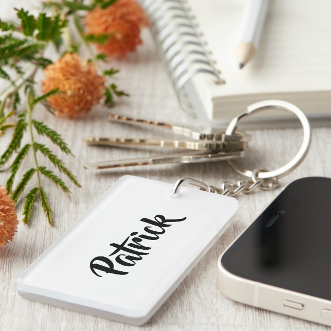 Custom name white plain keychain (Front Right)