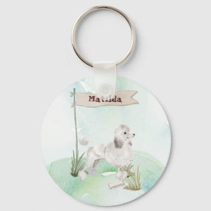 Custom Name White Poodle Pet Dog Keychain