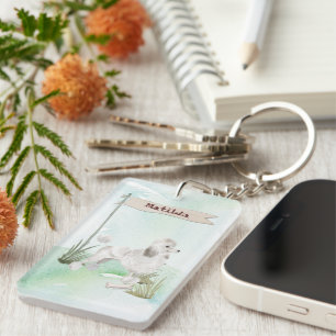 Custom Name White Poodle Pet Dog Keychain