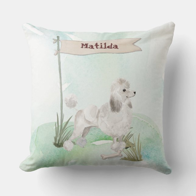 Custom Name White Poodle Pet Dog Throw Pillow (Front)