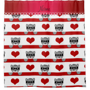 Custom name white raccoons red hearts stripes