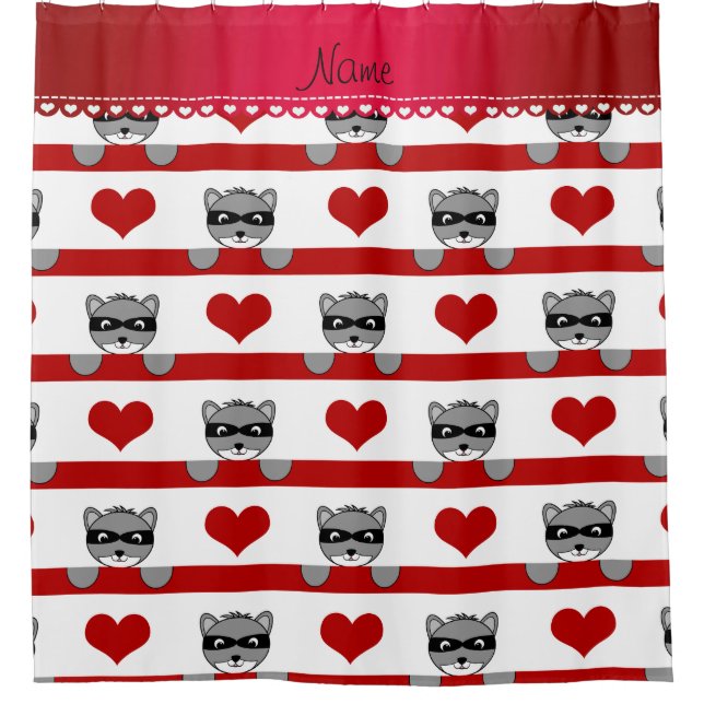 Custom name white raccoons red hearts stripes (Front)