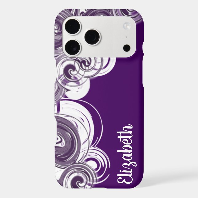 Custom Name White Spiral Pattern Purple Abstract (Back)