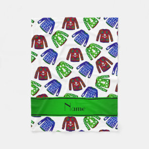 Custom name white ugly christmas sweater pattern fleece blanket